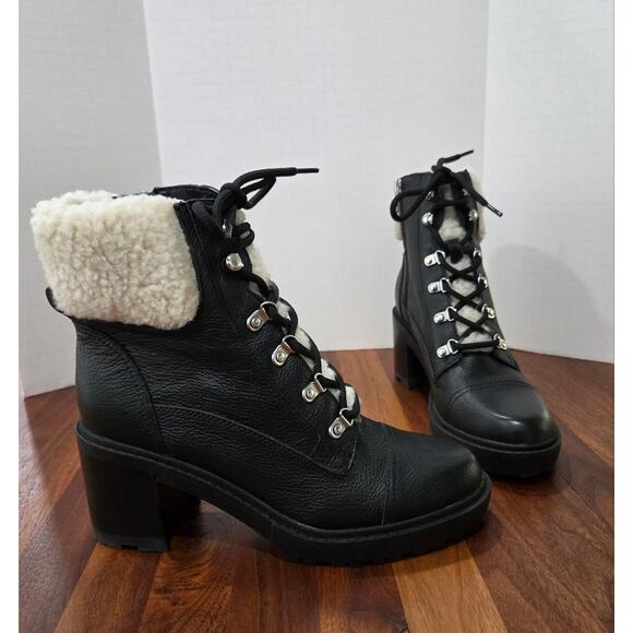 Marc Fisher Lakynn Lace Up Lug Sole Heeled Combat Booties Size 7.5 - Picture 1 of 11